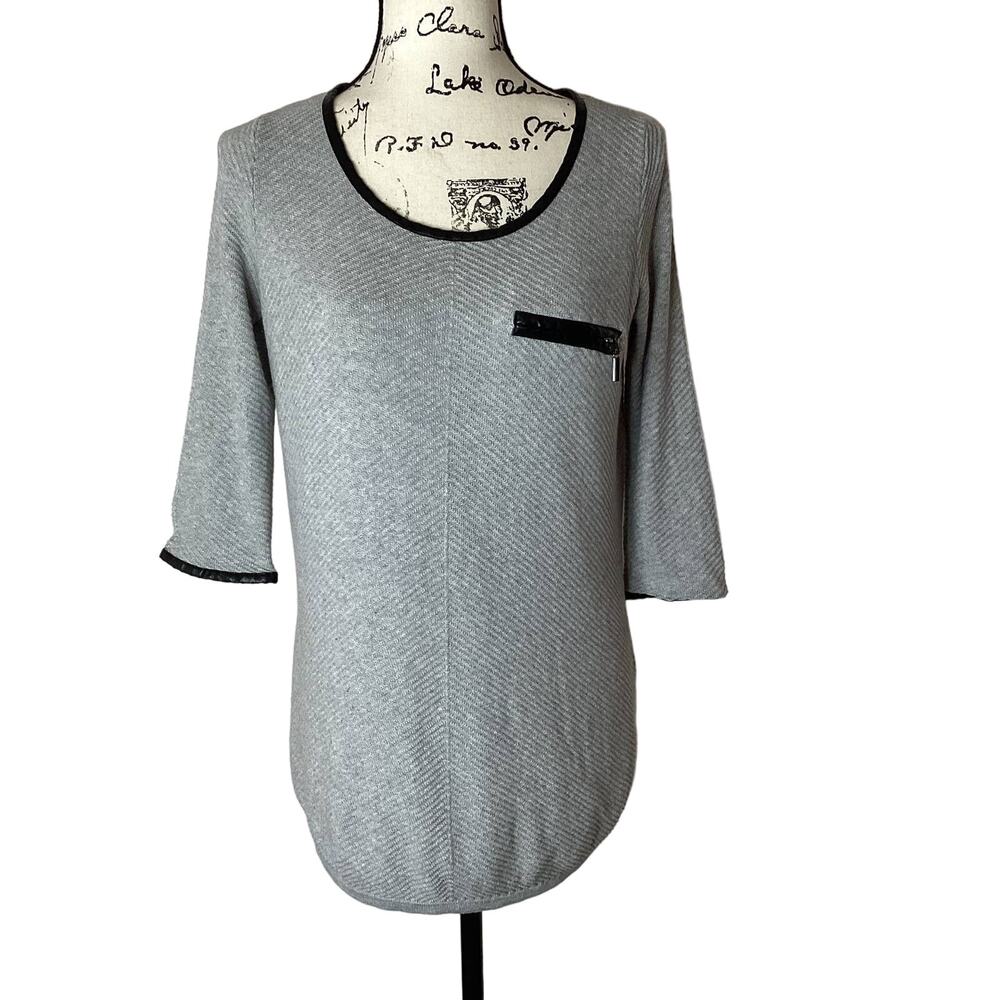 Noir Maternity Pullover Shirt Size Small Faux Leather Trim 3/4 Sleeves Textured